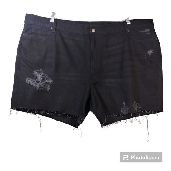 Old Navy High-Waisted Slouchy Straight Ripped Cut-Off Black Jean Shorts Size 26 - Picture 2 of 9